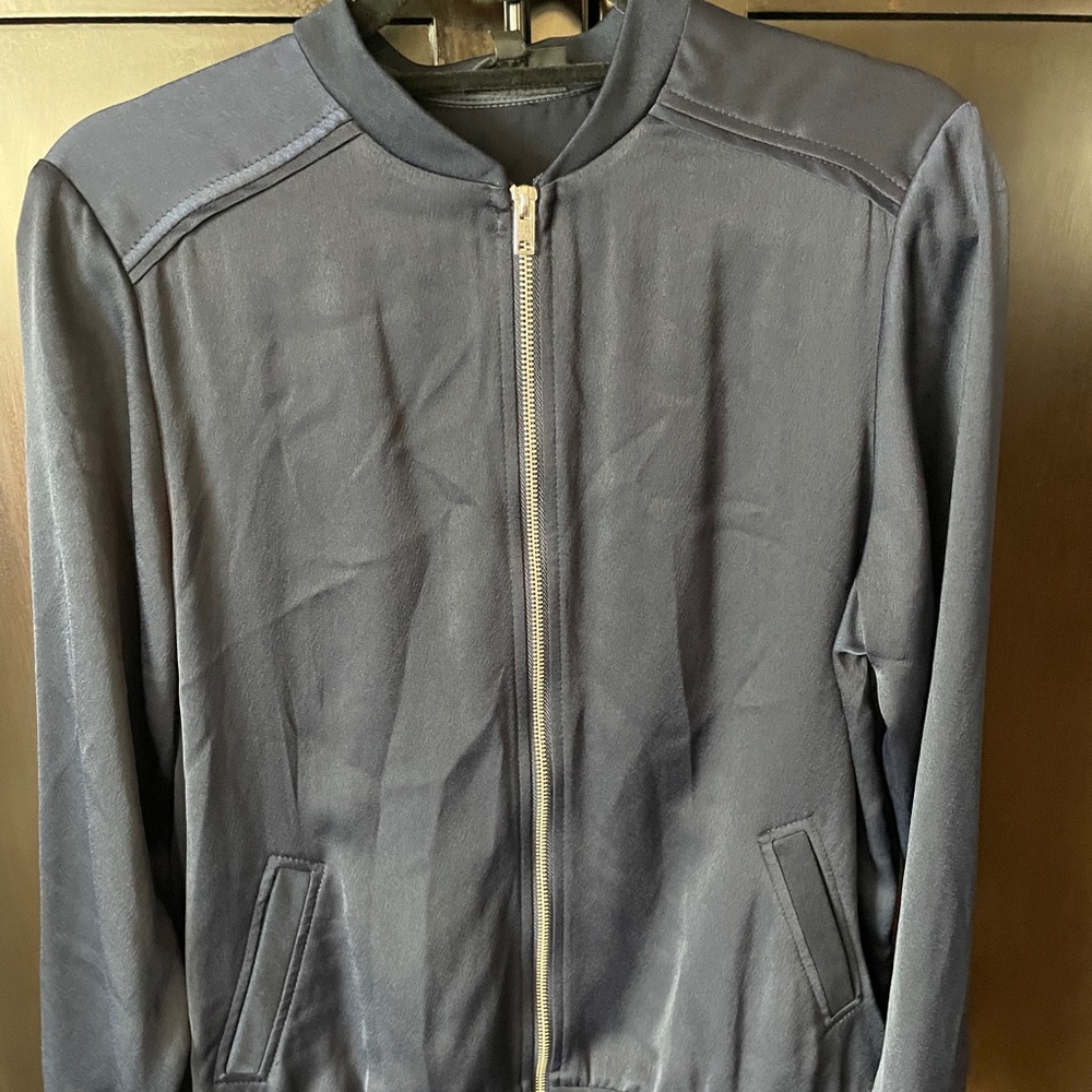 TOPSHOP Silky navy blue bomber